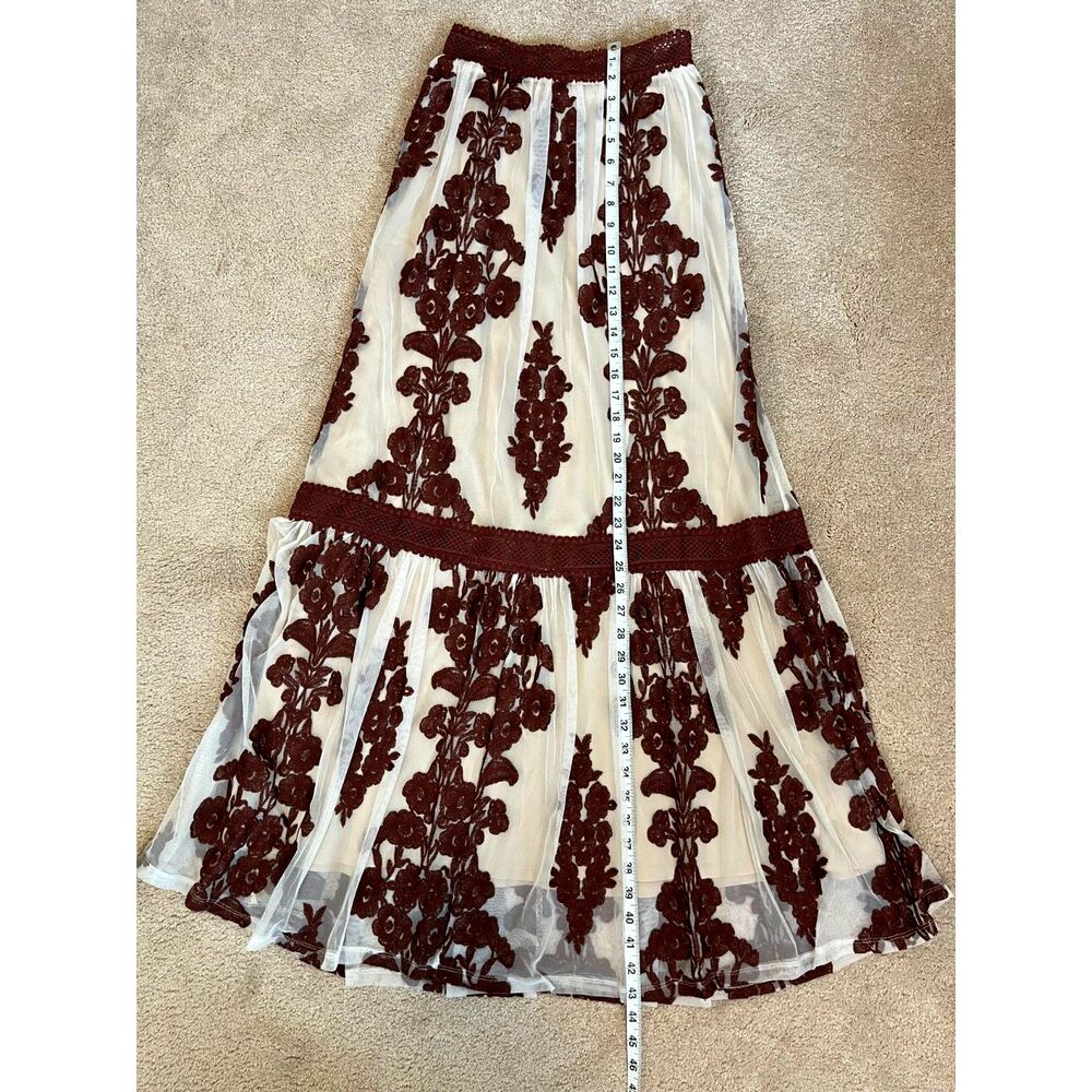 Altar'd State Arissa Floral Embroidered Maxi Skirt Ivory And Rust Brown Size XS - Picture 7 of 7